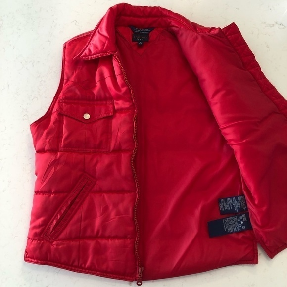VINTAGE Y2K Tommy Hilfiger Bright Shiny Cherry Red Puffer Zip Pocket Fall Vest - Picture 10 of 15